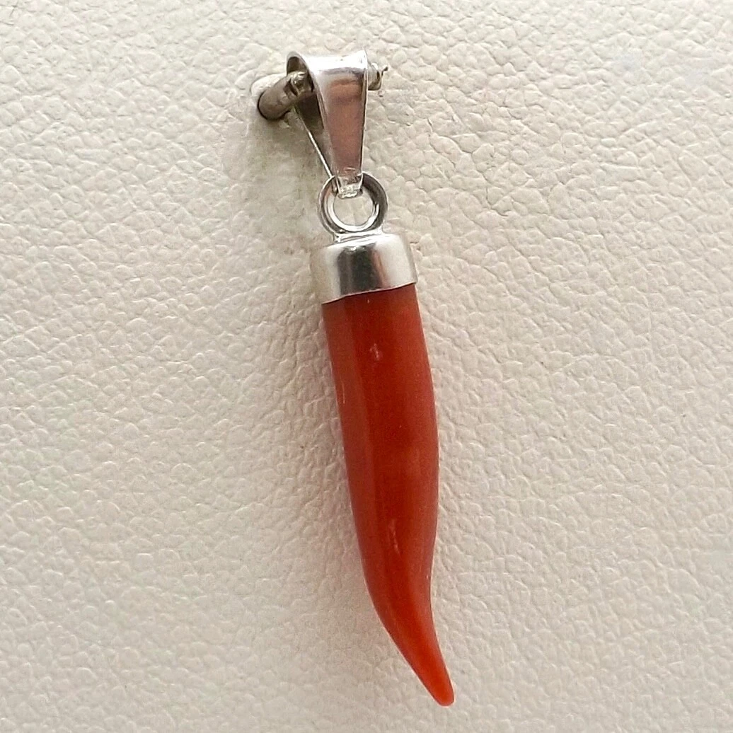 Sterling Silver Mediterranean Red Coral Italian Horn Cornicello