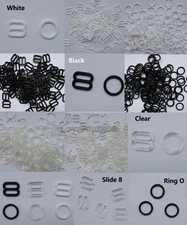 Plastic Bra strap Adjustment Slides Rings Hooks White Black Clear 100pcs 6-25mm