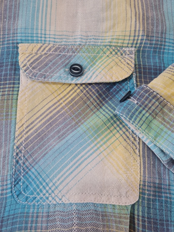 Mens Casual Shirt NorthCoast Size XL Linen Mix Short Sleeve Check Blue Mix 13127 - Image 4 of 4