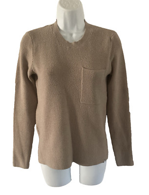 FIGS Sweater Womens Sz XS Latte Beige Long Sleeve Ribbed Knit Preppy Casual Cozy