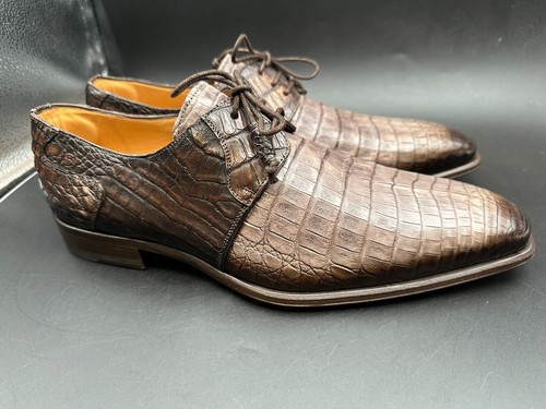 Mezlan Size 9 M Crocodile Lace Up Taupe Brown Spain Leather Dress Shoes MEN'S - Picture 3 of 8