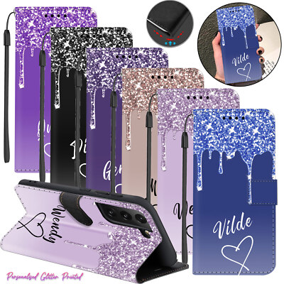 Personalised Name Leather Phone Case Cover For Samsung Galaxy A15 A55 S24 S23 FE