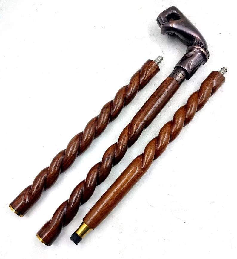 Wooden Walking Cane for Women and Men Punch Style Antique Handle - Image 2 of 3