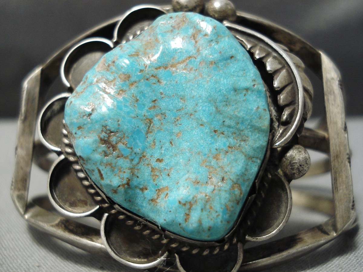 MUSEUM VINTAGE NAVAJO #8 TURQUOISE STERLING SILVER BRACELET OLD | eBay