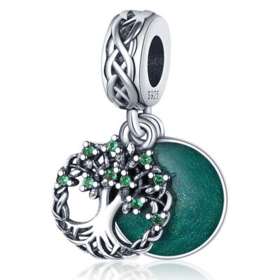 Sterlingsilber 925 Drei des Lebens Charm Grün Kristall Stammbaum Perle Mutter Frau 