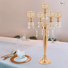 4 Pcs 5 Arm Crystal Candelabra Centerpieces Gold Candle Holder Freestanding