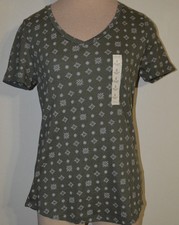 Women's Sonoma Green Geo Short Sleeve V-Neck Top Sizes XS, S, M
