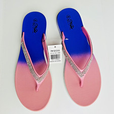 Flip Flops Women's Bling Thong Sandals Pink/Blue Slip-on Size 8 NWT