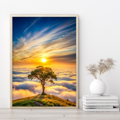Sunrise Cloudy Sky Tree Poster Premium Quality Choose your Size