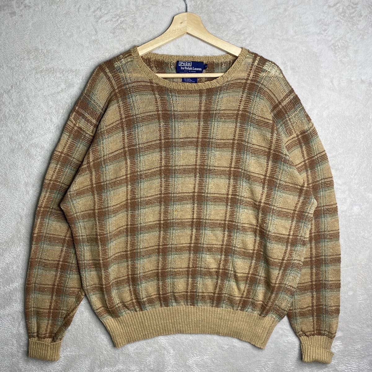 VTG Polo Ralph Lauren Pullover Sweater Men's Sz XL Brown Plaid