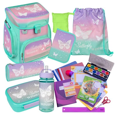 Scooli Schulranzen BUTTERFLY WISHES 20 Teile-Set Schmetterling mit Flasche &mehr
