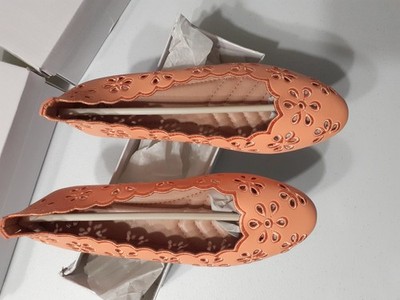 FRACORA Women's Ballet Flats OrangePU Leather Dress Shoes Comfortable Round Toe 