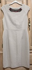Jones New York Sheath Dress Women’s Size 8 Beige Cap Sleeve Beaded Neckline Work