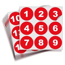 Red Consecutive Number Stickers, 1 to 50, 2 Inch, 1 Set