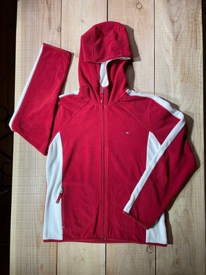Tommy Hilfiger Red Fleece Zip Hoodie Jacket Y2K Colorblock Women s M