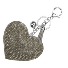 Rhinestone Keychains for Women Cute Bling Heart Purse Charm White-Gray