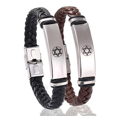 2Pcs Star of David Jewish Bracelet for Men Women,Star of David Leather Bracelet