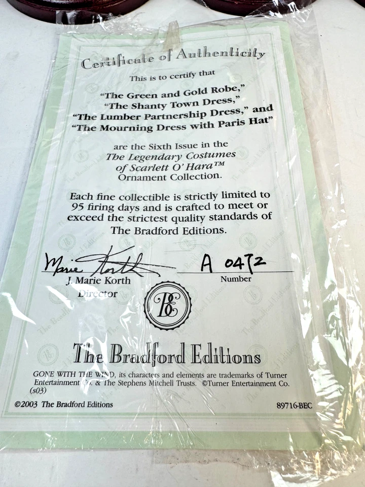 Gone With The Wind Bradford Exchange Ornaments Scarlett O’Hara (4)  w/Stands COA - Image 2 of 4