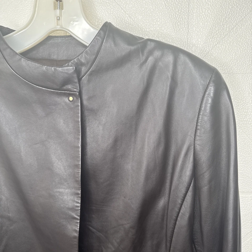 Chaqueta Donna Karan Signature Chaqueta de Cuero Marrón Minimalista Cordero Diseñador M. Foto 2 de 4