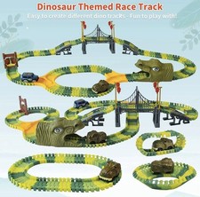 Dinosaur Toys 247 Piece Create A Flexible Dinosaur World Road Race Tracks New