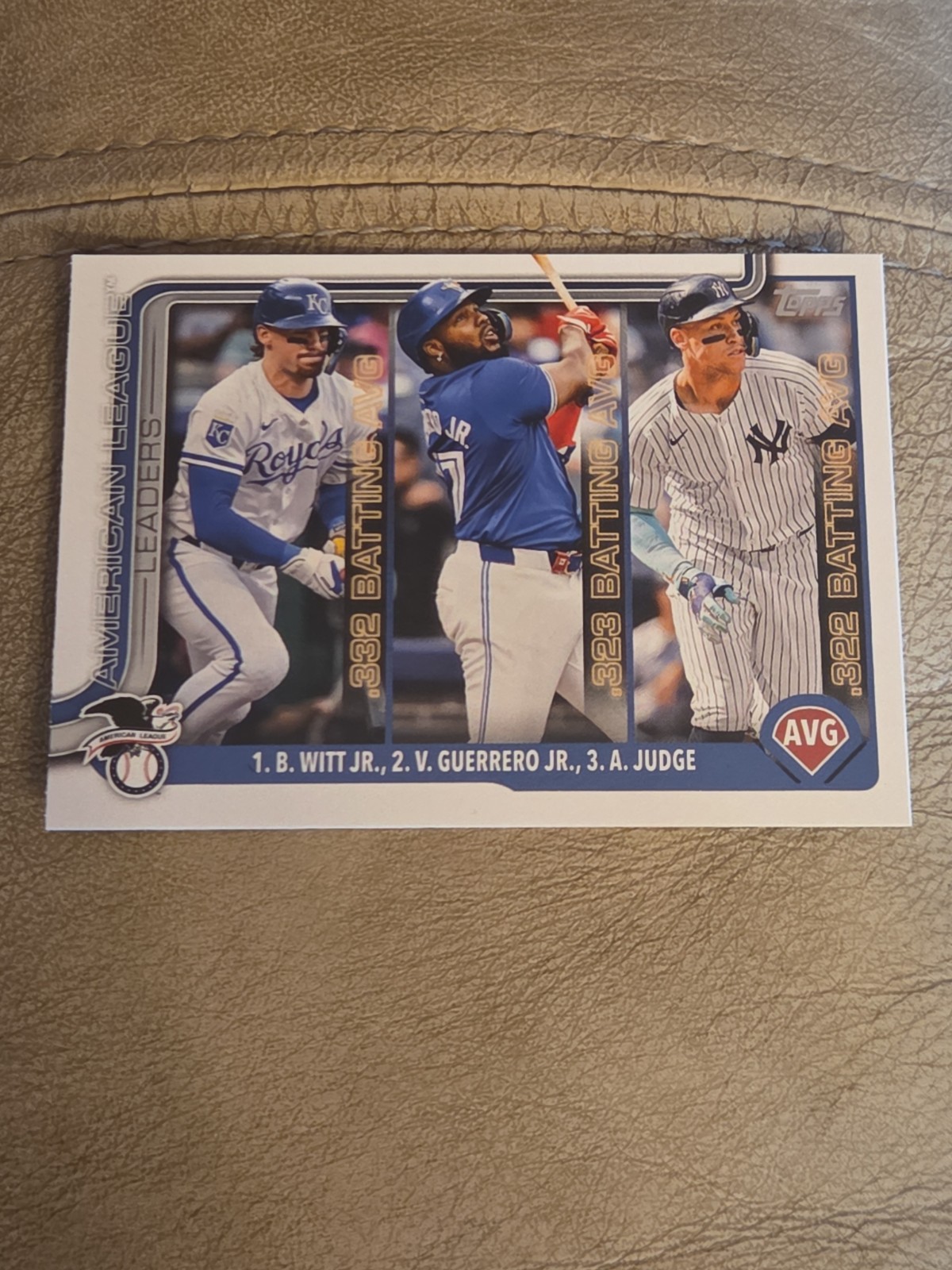 2025 Topps #345 BA Leaders Bobby Witt Jr. - Vladimir Guerrero Jr. - Aaron Judge