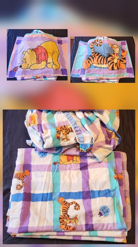 Vtg Disney Winnie the Pooh Twin Flat, Fitted Sheet & Pillow Case 