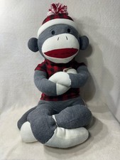 Sock Monkey 48 inch Plush Dan Dee Collectors Choice Red Plaid Shirt Hat PlushToy