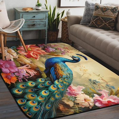 #ad Area Rug 4x6ft Colorful Peacock Rug Floor Cover Mat Flowers Carpet Non Slip... $108.84