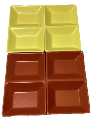 4-Chantal 2-Yellow & 2-pumpkin Color Divided Dishes  91-FP17 7.8'' x 5'' NEW NIB