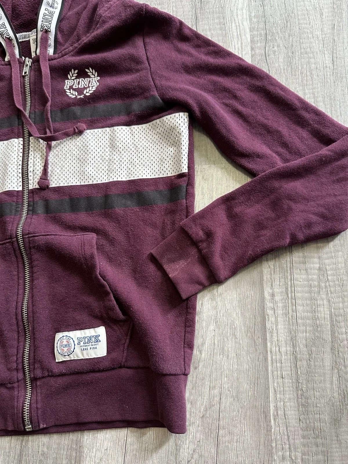 UNDERCOVER Felpa con cappuccio Victoria's Secret ROSA perfetta zip bordeaux nera orchidea taglia small