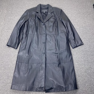 Centigrade Leather Coat Womens 1X Black Long Button Front Thermolite Lined