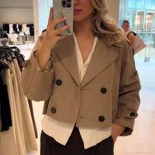 ZARA : Taupe Brown Double Breasted Short Trench Coat : 3046/259 : ALL SIZES