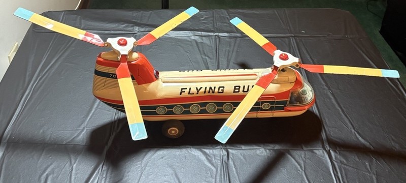 Vintage MASUDAYA (Japan) Tin TWIN TURBINE HELICOPTER FLYING BUS 707