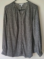 Nine West Button Down Front Long  Balloon Sleeve Blouse Black/White Size XXL