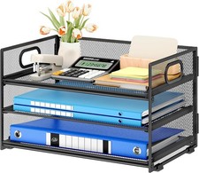 Subekyu 3 Tier Paper Letter Tray Organizer for Desk, Black Metal Mesh Desk File
