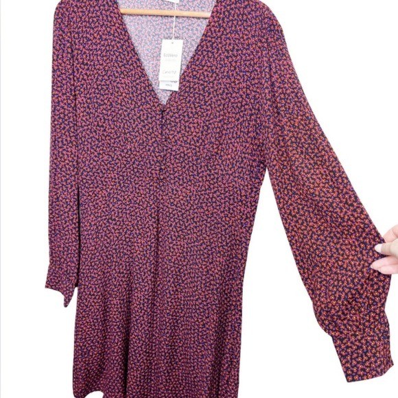 NWT MNG Mango Floral Print V Neck Button Front Mini Dress Long Sleeve Size 10 thumbnail 4