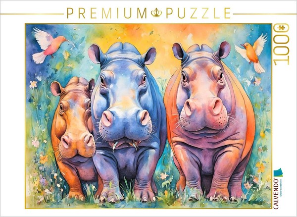 Calvendo Puzzle Funny, Colorful Hippos | 1000 Pieces, Finished Size 25.2 × 18.9-image