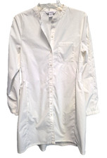 ATHLETA Sz S White Cinched Waist long Sleeve Performance Poplin Midi Shirt Dress