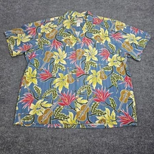 Vintage Paradise Found Hawaiian Shirt Mens 2XL Guitars Floral Made In Hawaii