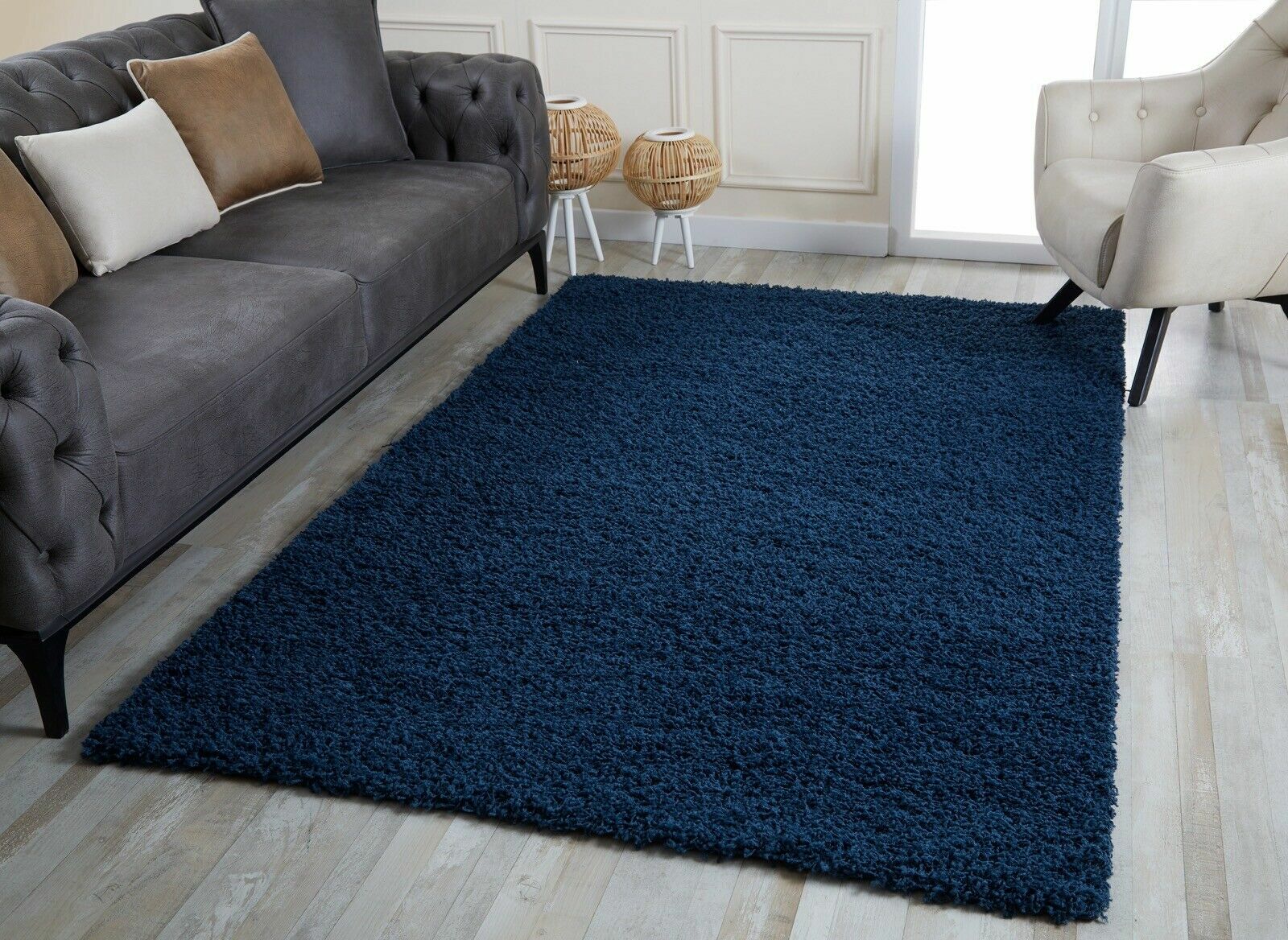 X LARGE NAVY BLUE SHAGGY RUG SOFT FLUFFY PLAIN THICK 4CM FLOOR CARPET