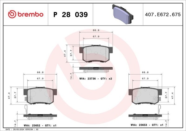 Brembo P 28 039 Bremsbelagsatz, Scheibenbremse FüR Honda-image