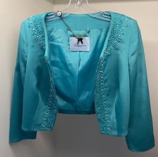 Embroidered Silk Blazer Turquoise Swarovski Elements Crafted 42it New Blumarine