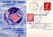406+ FDC  CARTE MAXIMUM  1er JOUR  JOURNEE  DU  TIMBRE 1939   POITIERS