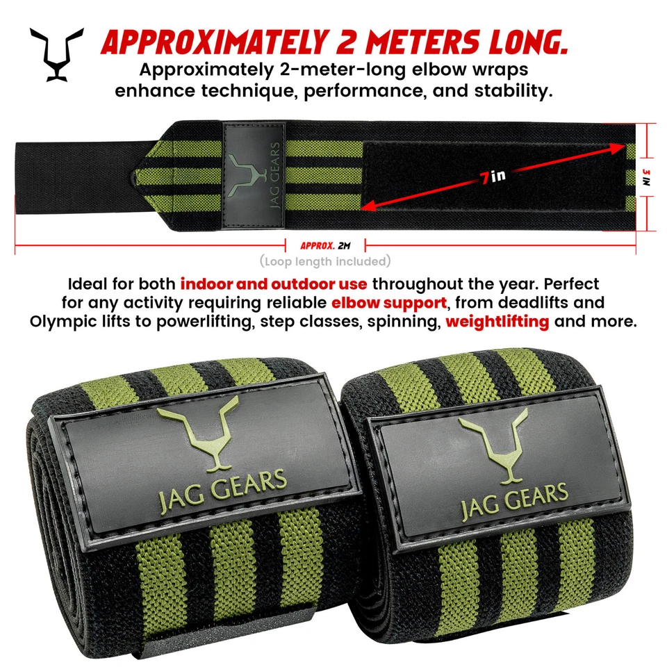 Jag Elbow Wrap Straps Elasticated Sleeves Elbow Support Wraps Pair Weightlifting - Image 4 of 4