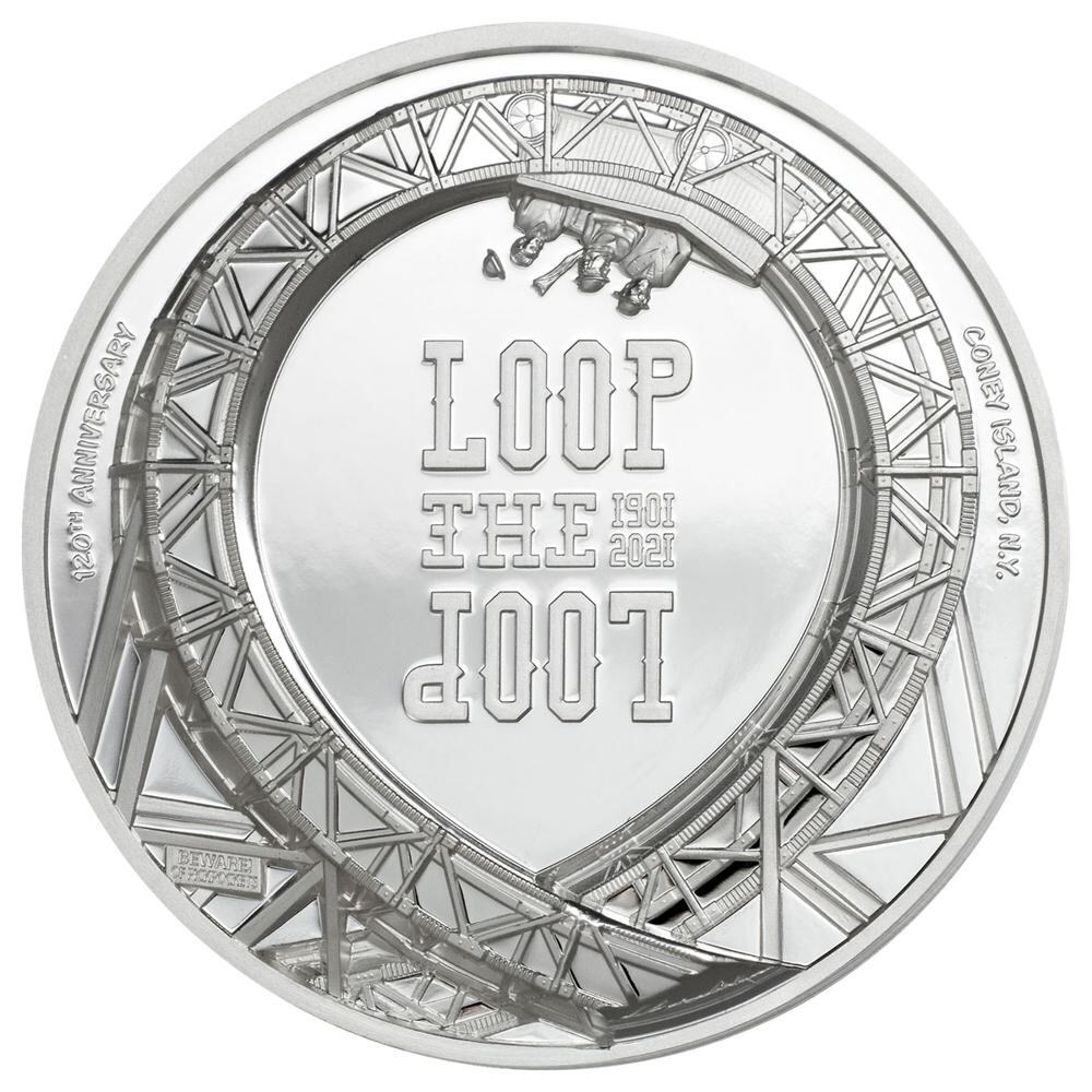 2021 Cook Islands Loop the Loop Ultra High Relief 1 oz Silver Proof $5 Coin P...