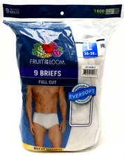 9 White Large L 36-38 Inch Briefs Fruit Of The Loom Tagless G 91-97 CM