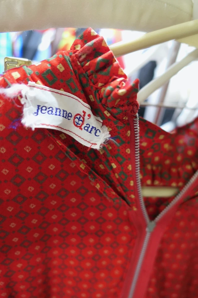 Maxi Vestido De Colección Años 60 Jeanne Darc Hippy Pradera Cottagecore Mod Rojo Algodón XS Foto 4 de 4