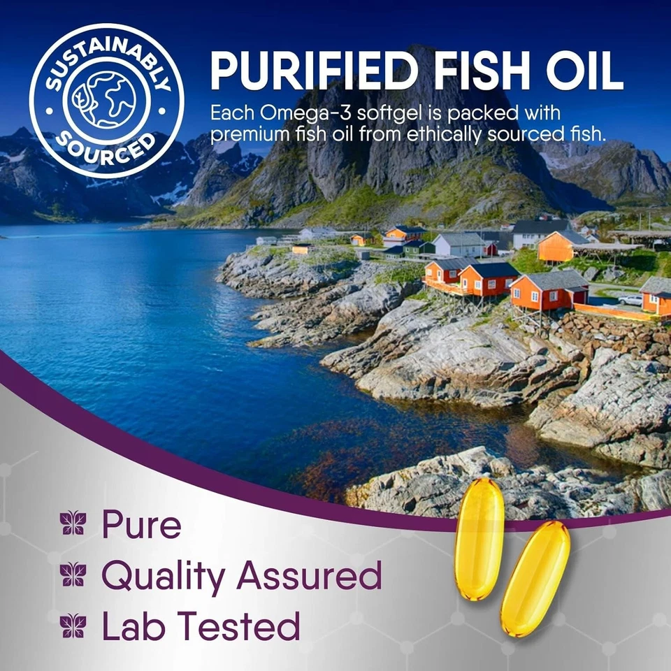 Aceite de pescado Omega 3 2400 mg con EPA DHA - Cápsulas blandas sin quemaduras triple fuerza Foto 4 de 4