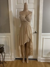 Women Junior Brown lace high- low dress Size (S) Sleeveless Zipper Back