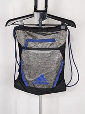 Adidas Soccer Backpack Cinchsack Bag Bookbag Drawstring Gray Blue Black